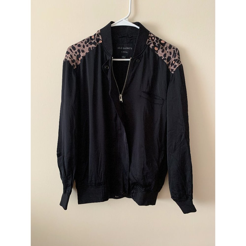 All Saints Black Silky Soft Full Zip Bomber Jacket XS